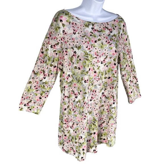 J Jill Love Linen Womens S 100% Linen Drop Waist Keyhole Tunic Top Bloomcore - Picture 5 of 16